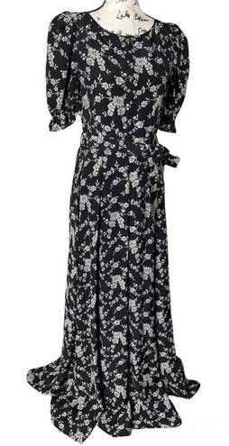 Krass&co  black floral puff sleeves maxi gown size small