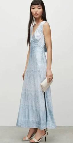 ALLSAINTS NEW $429  Blue Lace Printed Silk Maxi Slip Dress