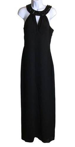 White House | Black Market  Women Black Gown Sz. 6 Jeweled Neck Halter Maxi Dress