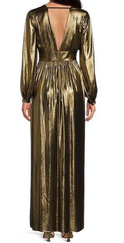 Gianni Bini - Zella Gold Plunging V-Neck Long Sleeve V-Back Front Slit Column Gown