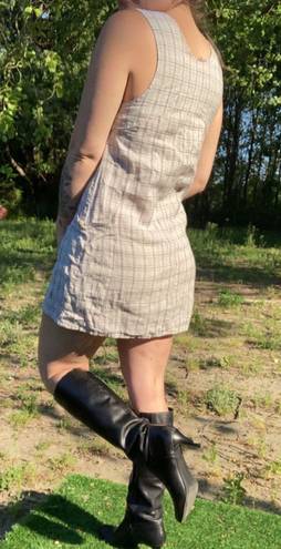 Flax Vintage Y2K  60’s / 70’s style tan plaid black and white mini halter dress