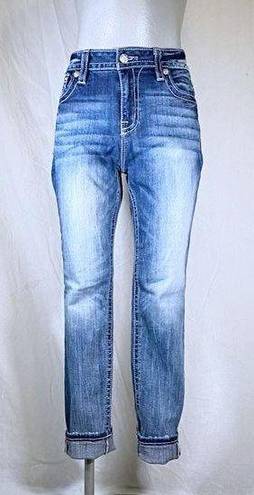 Miss Me Stretch Denim Embellished Curvy Ankle Skinny Cropped Capri Jeans~29~
