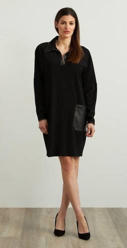 Joseph Ribkoff NEW  Leatherette Accent Black Relax Fit Long Sleeve Dress Size 10