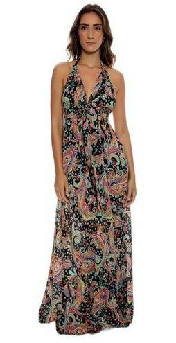 Luli Fama NWOT  Gypsy deep plunge halter maxi dress sz S