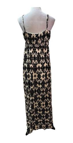 Loft  Black and Cream Diamond Print Boho Summer Maxi Dress Size L