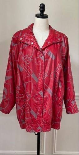 Vintage 80s Faux Leather Geometric Shape Oversized Coat Jacket Red Grey L Size L