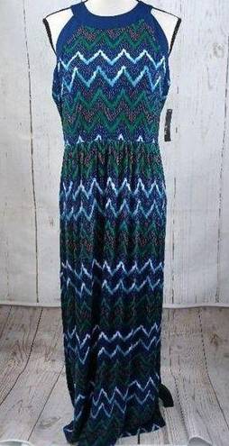 a.n.a NWT  a new approach Dress Long Maxi Sleeveless Zig Zag Boho Blue Green