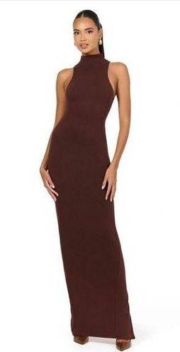 Naked Wardrobe NWOT  Chocolate Brown Sleeveless Mock Neck Maxi Dress