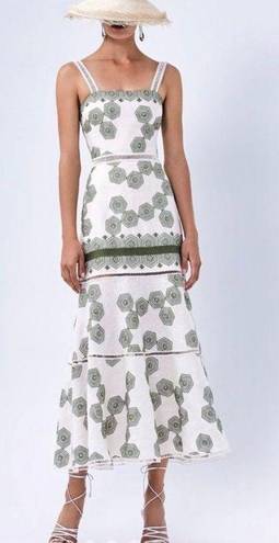 Alexis Delanna Ladder-Stitch Mermaid Dress in Green Embroidery