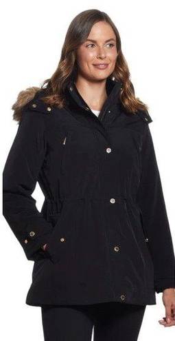 Gallery NWT  Faux Fur Trim Hoodie Soccer Mom Polyfill Jacket Coat Black S