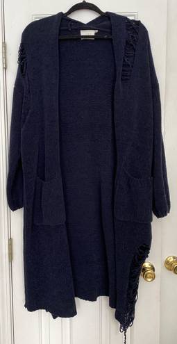 Lush Clothing Navy Blue Distressed Cardigan