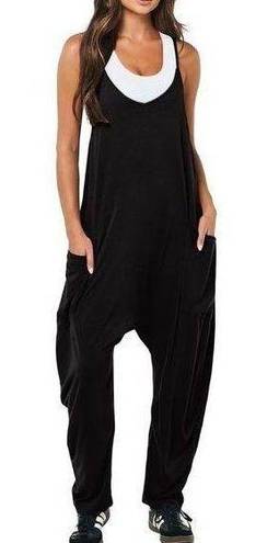 NEW Loose Jumpsuit V Neck Harem Long Pants Pockets 2X Black Size XXL