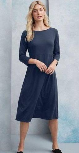 Eileen Fisher  Tencel stretch jersey bateau neck dark green midi dress size XS