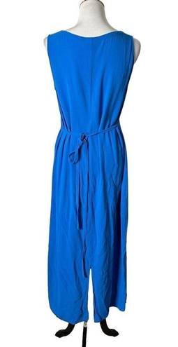 Eileen Fisher  Long Midi Dress 100% Silk Blue Tie Back Waist Split Women's Size S