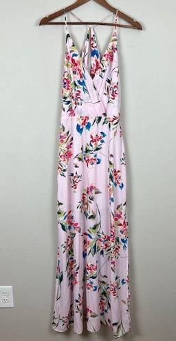 Lush Clothing LUSH Maxi Dress Women Large Pink Floral Surplice V-Neck Sleeveless Summer Spring