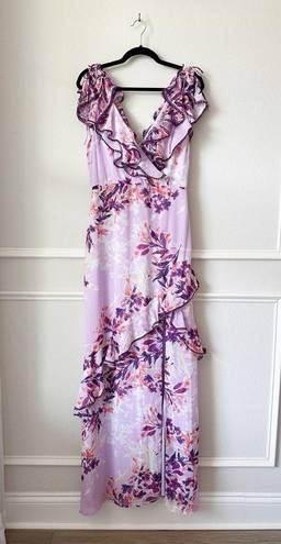 Lulus NWT  Sammi Floral Ruffle Surplice Maxi Dress in Lavender sz M