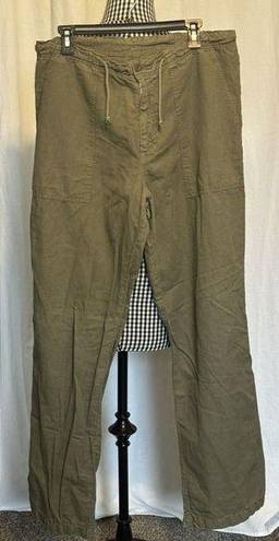 United Colors Of Benetton Benetton Flat Front Wide Leg Linen/Cotton Army Green Pants Womens Size XL