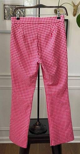 ZARA  Red Pink Gingham Cropped Mini Flare Trouser Pants S