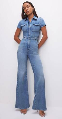 Good American  Denim Fit For Success Flare Jumpsuit 0