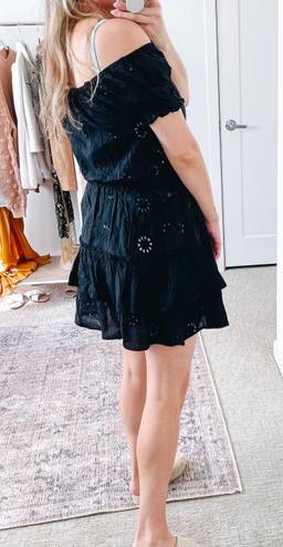 AQUA  Black Eyelet Swim Cover Up Dress