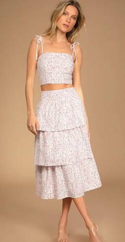 Lulus Too Tier Babe Pink Floral Embroidered Sleeveless Midi Dress