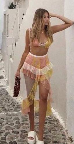 For Love & Lemons Sorbet Triangle Lace Bra Top Yellow Pink Strappy Small