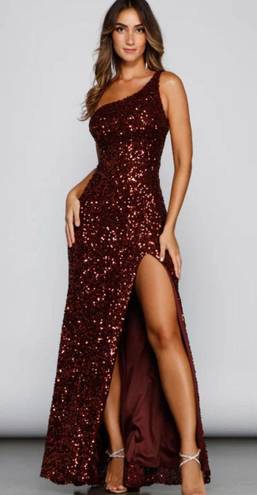 Windsor Burgundy One-Shoulder Sequin Dress