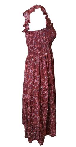 Hill House Ellie Nap Dress Size Small  Garnet Charm Scallop Crinkle Chiffon