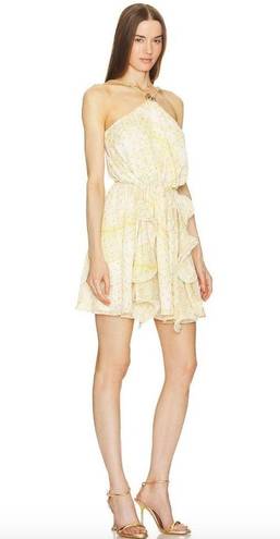 Alexis  Asia Ruffle Halter Medallion Mini Dress Golden Palms Womens Size Medium