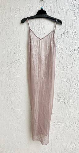 Meshki NWT  Phoebe Sleeveless Slit Sheer Iridescent Maxi Dress Taupe Women's XS