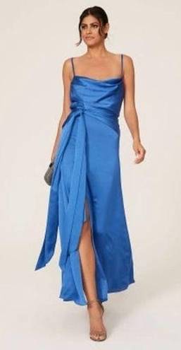 Fame and Partners  The Anita Gown Blue Satin Sleeveless Maxi Formal Gown Size 0