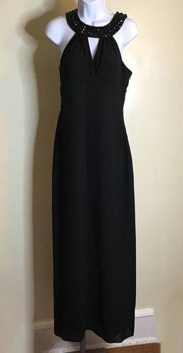 White House | Black Market  Women Black Gown Sz. 6 Jeweled Neck Halter Maxi Dress