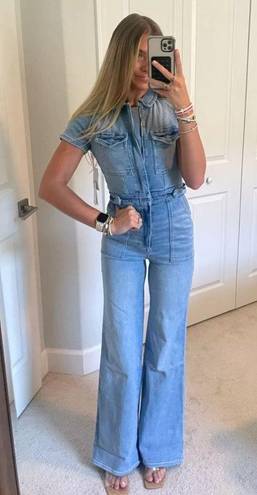 Good American  Denim Fit For Success Flare Jumpsuit 0