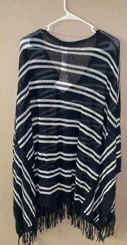 Chico's Zenergy Chico’s Rebekah Fringe Navy Striped Poncho Size Large XL - NWT