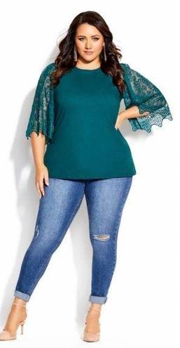 City Chic  Embroidered Angel Top Alpine Green Blue Size XXL / Plus Size 24