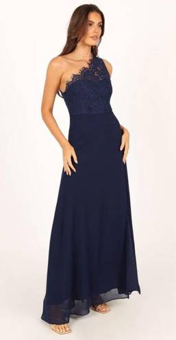 Petal and Pup  Diana Navy Blue Lace One Shoulder Maxi Dress S