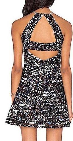 Parker Zulma Mini Dress Confetti Pattern AOP Mesh Cut Out Halter Red Black sz L