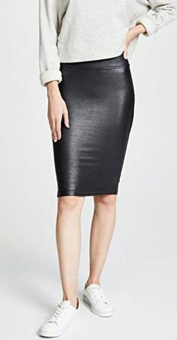 Spanx Faux Leather Pencil Skirt Very Black High-Waist Shiny Stretchy Edgy Midi