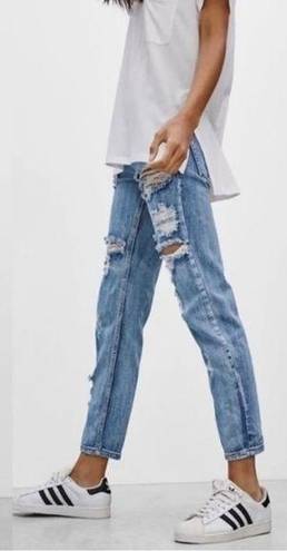 One Teaspoon  Awesome Baggies Destroyed Relaxed Fit Boyfriend Blue Jeans Size 25