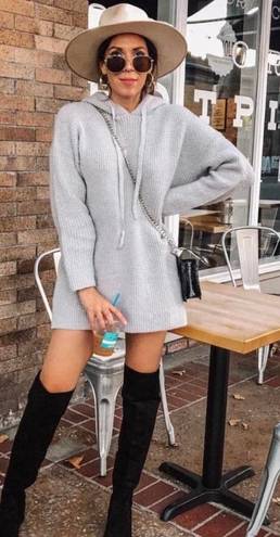 Forever 21 Hooded Sweater Hoodie Knit Mini Dress in Heather Grey