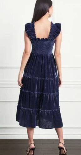 Hill House Size S The Ellie Nap Dress Navy Velvet Midi Tiered Smocked Bodice NEW