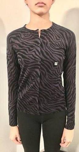 Loft NWT ANN TAYLOR  Purple Black Animal Print LS Button Cardigan Medium