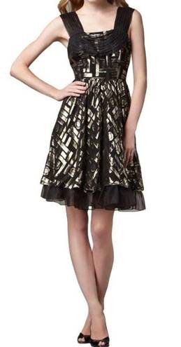 2 B. Rych  Dress Black Metallic Gold Silk Chiffon Sleeveless Party Dress Size 6