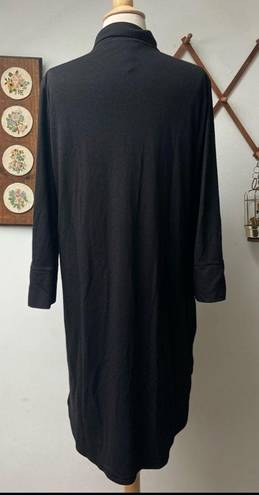 Natori Black Button Down Casual Long Sleeve Dress Medium