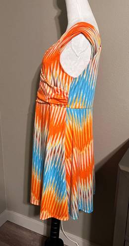 Allison Brittney Orange/Blue Boho Sleeveless Stretchy Dress Sz XL