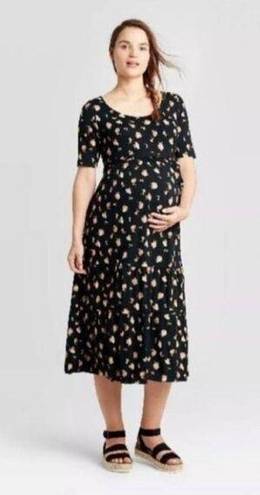 Isabel Maternity New with tags  Womens Black Floral Midi Dress Tiered Hem