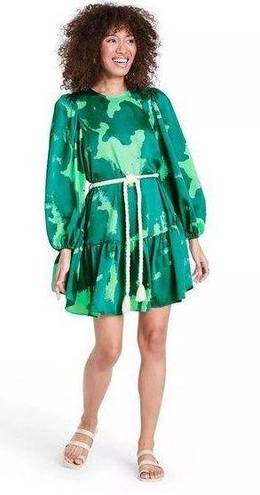 Alexis  Women’s Green Long Puff Sleeve Tiered Dress Size XS