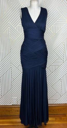 Halston Heritage  Ruched Sleeveless Long Gown in Navy Blue Size US XXS