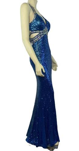 Faviana FAVOANA 7507 Royal Blue Sequenced sexy open back prom dress size 4