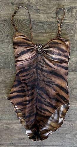 Gottex  Tiger Stripe Tan Black Animal Print One Piece Swimsuit Women's Size 8